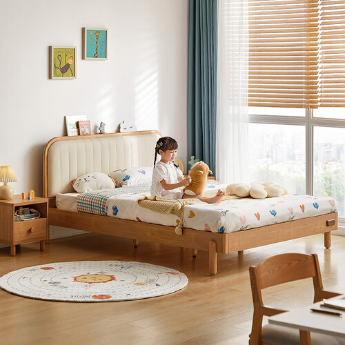 linsy kids林氏木业现代简约实木框儿童床男孩一米五卧室学生女孩单人