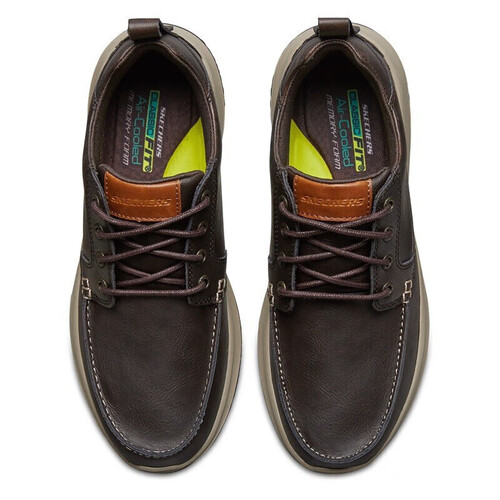 skechers斯凯奇时尚休闲皮鞋男轻质舒适低帮商务鞋65869巧克力色395