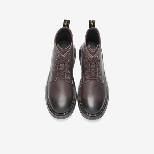 tata他她男鞋时尚方跟经典马丁靴男靴新款休闲短靴工装黑色皮靴潮