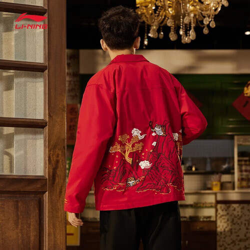 李宁李宁风衣男日进斗金外套男子春新款刺绣盘扣宽松上衣afds029刚