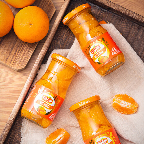 1234567欢乐家 水果罐头256g*6瓶 新鲜水果果肉糖水罐头 玻璃瓶装