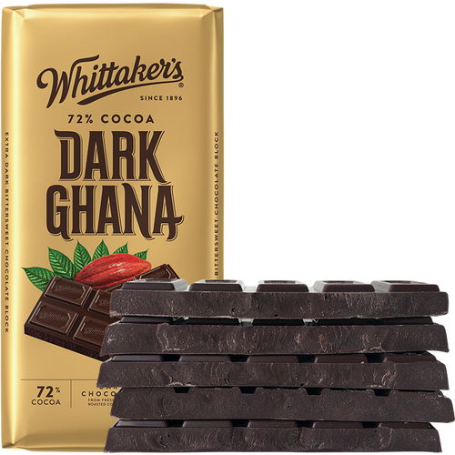 惠特克(whittakers)新西兰原装进口 72%加纳黑巧克力200g排块糖果零食
