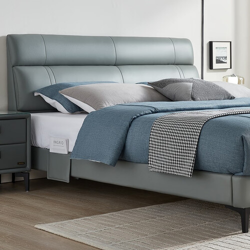 全友家居进口头层皮皮床现代简约18米双人床护腰软床卧室家具105251b