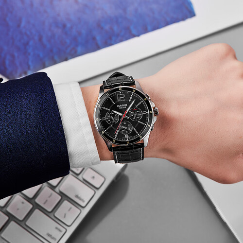 卡西欧(casio)手表男 商务休闲简约 夜光指针 防水三眼石英男表 mtp