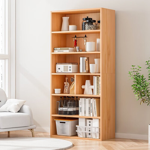 pulata书架北欧简约落地多功能置物架收纳简易文件柜子原木色3260105