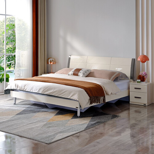 全友家居双人床板式床小户型高箱床储物床主卧床成套组合床122702