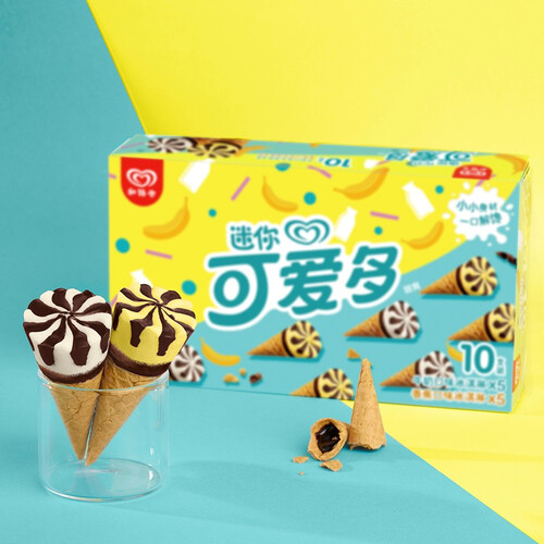 可爱多和路雪迷你可爱多甜筒香蕉牛奶口味冰淇淋20g10支雪糕