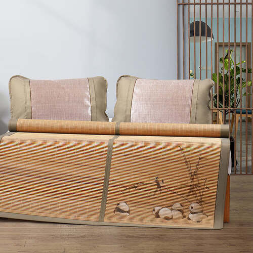 水星家纺席子可折叠夏季竹席家用夏凉席学生宿舍席子养竹猫碳化单面