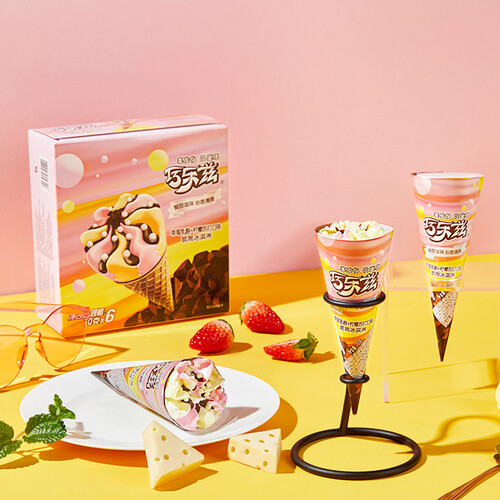 伊利巧乐兹草莓乳酪柠檬苏打口味脆筒冰淇淋雪糕70克6支盒