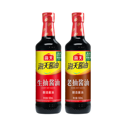 海天生抽酱油500ml 老酱油500ml凉拌炒菜点蘸红烧上色海天酱油2瓶装by