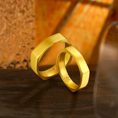 周六福黄景瑜同款方圆黄金戒指男女情侣对戒七夕情人节礼物17号约10.
