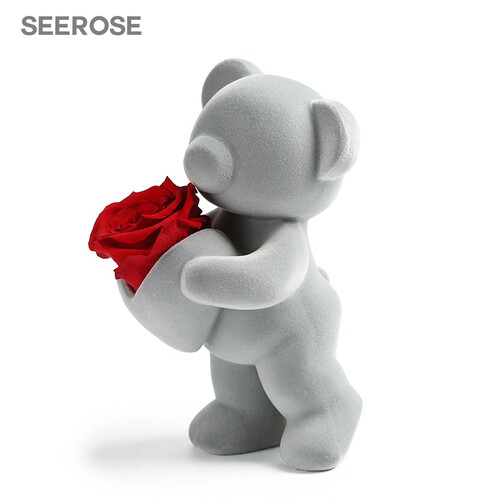 西罗斯(seerose)永生花爱心站立保鲜玫瑰熊61儿童节情人节送女生朋友