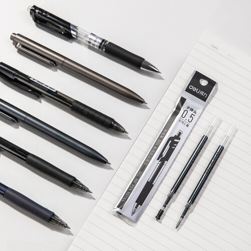 得力deli05mm按动中性笔芯替芯s01k35用黑色子弹头20支盒办公用品