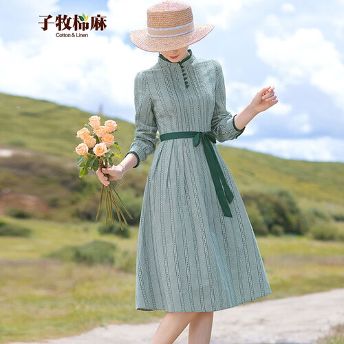 子牧棉麻连衣裙 plus会员:子牧棉麻 女士连衣裙 z23ch009732多少钱-聚