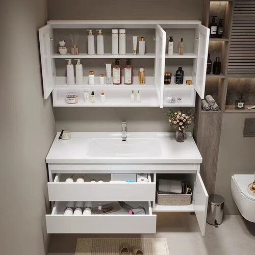 佐仓实木浴室柜智能组合陶瓷一体盆卫生间洗手台洗漱台盆柜组合卫浴