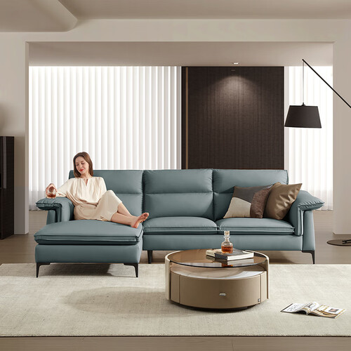 顾家家居kuka生态云皮布艺沙发双层扶手2180香草咖三人位左躺位30天