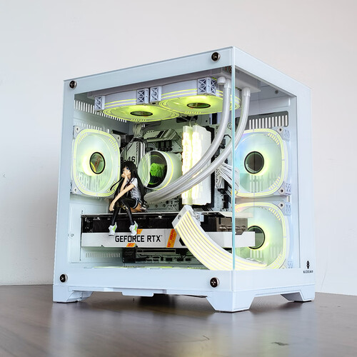 白色海景房电脑机箱全透版matx主板itx主板240水冷位玻璃侧透7风扇位