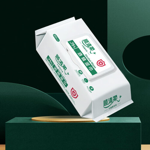 顺清柔75%酒精湿巾80片*1包 一次性清洁湿纸巾(家庭量贩装) 21.