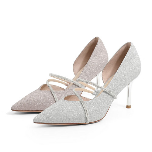 百丽高跟鞋女2023夏季女鞋商场气质闪钻包头凉鞋婚鞋bdac8bk3满天星