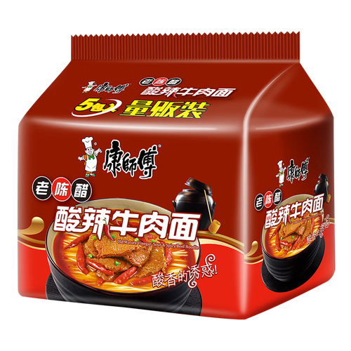 康师傅方便食品 康师傅 方便面老陈醋酸辣牛肉面袋面泡面五连包休闲