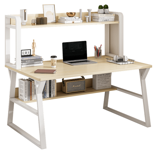 艾沐家(aimujia)电脑桌 艾沐家 带书架电脑桌 120cm双层 白杉木色 白