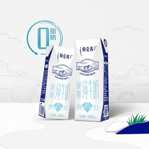 蒙牛特仑苏脱脂纯牛奶每100ml含36g乳蛋白250ml16