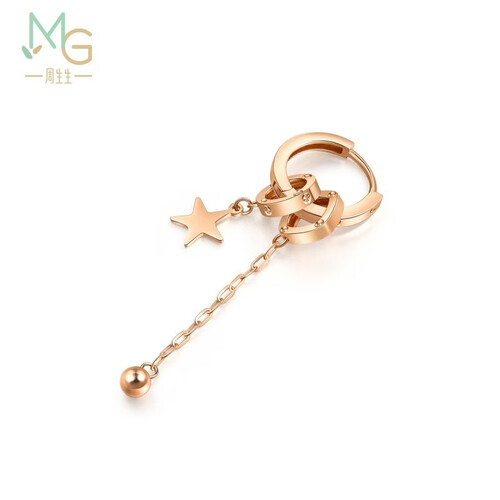 周生生 18k玫瑰金耳环 薄荷系列圆环星星耳线单边 92537h定价 500元