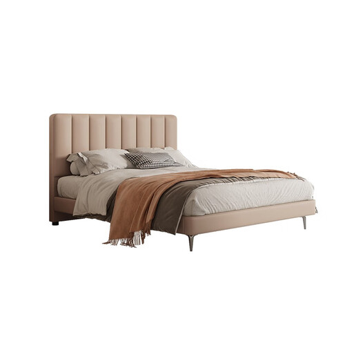 曲美家居qm床双人床真皮大小床现代简约卧室软床浅咖色1820m