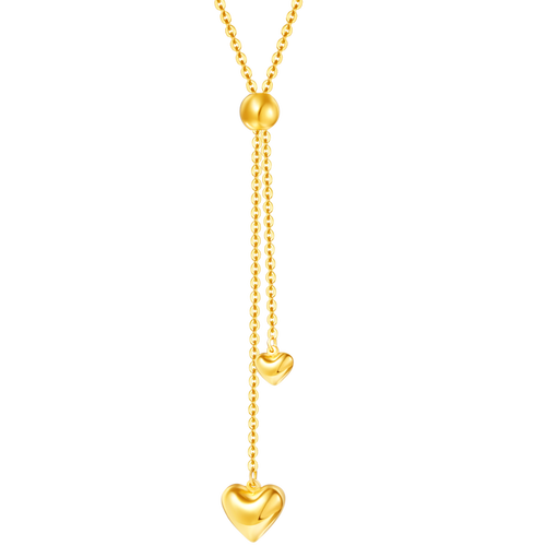 菜百首饰黄金链牌足金时尚潮流5g闪耀金双心链牌计价yz百黄金链牌约36