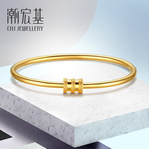 潮宏基 黄金手镯女士足金手镯金镯子空心送女友生日礼物 计价w 12.