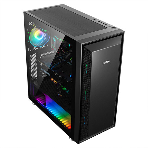 先马sama鲁班1黑色游戏电脑主机箱玻璃侧透宽体五金独立电源仓支持长