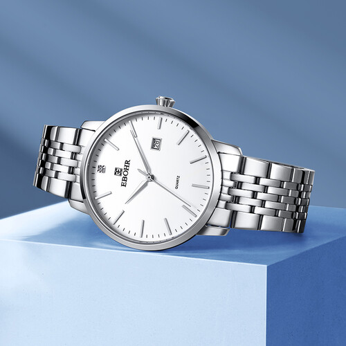 依波ebohr手表男大师系列简约男士情侣表白色石英男表50290512节日