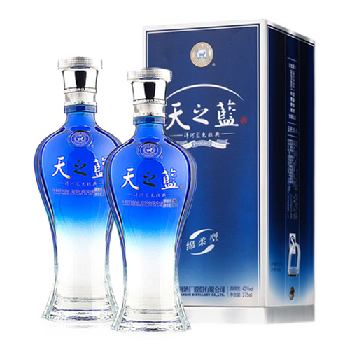 洋河白酒 yanghe 洋河 天之蓝42度375ml*2瓶装绵柔浓香型白酒(内配