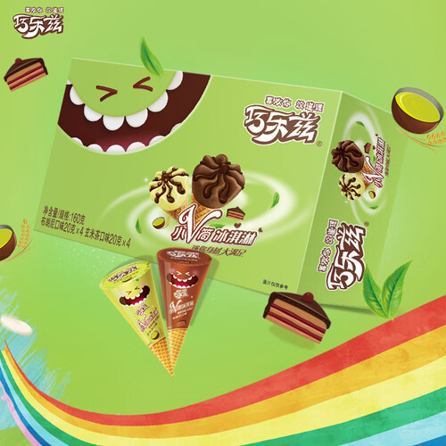 伊利巧乐兹小v筒布朗尼玄米茶混合味冰淇淋20g8支盒迷你脆筒雪糕