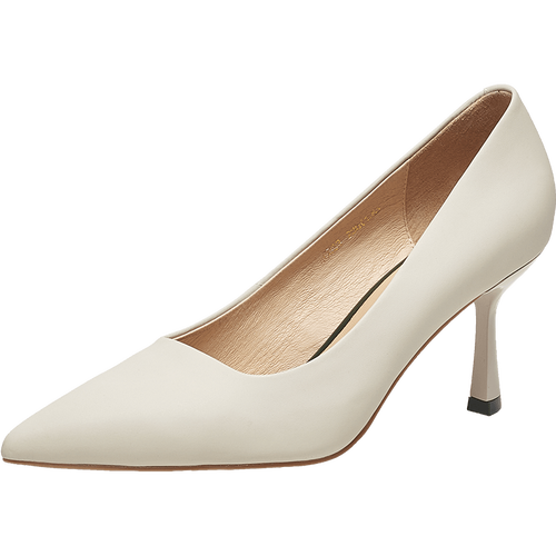 百思图2023春新款商场同款简约经典尖头细跟高跟鞋女单鞋ac033aq3米白