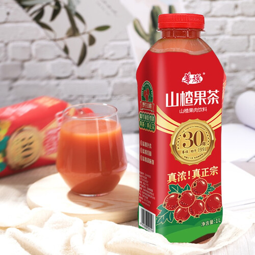 华旗饮料 华旗 华旗山楂果茶山楂果肉饮料华旗30年系列1l*6瓶整箱节日