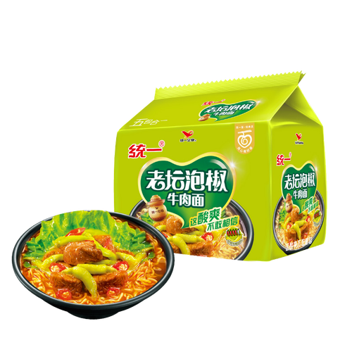 统一 老坛泡椒牛肉面 108克*5袋 五合一方便面 袋面 真正老坛发酵 11.