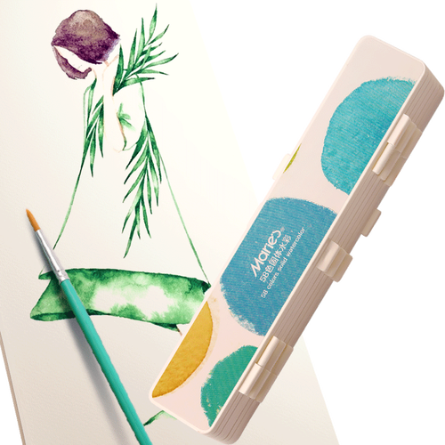 马利maries固体水彩颜料58色初学者便携折叠盒装水彩学生儿童绘画美术