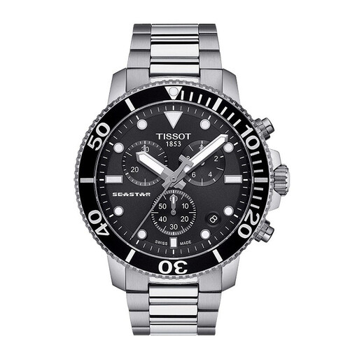 天梭tissot瑞士手表海星系列钢带石英男士手表潜水表t1204171105100