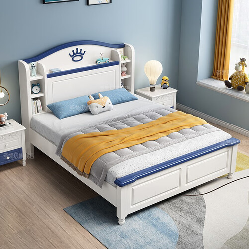 1234567891011圣梵贝实木儿童床男孩女孩单人床轻奢青少年学生公主床