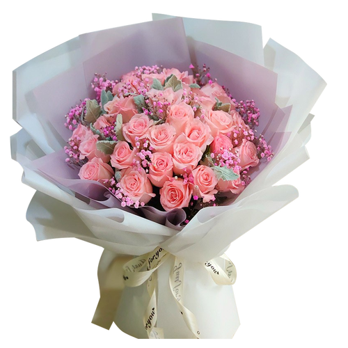 浪漫季节鲜花速递 plus会员:浪漫季节 七夕情人节 33朵粉玫瑰花束