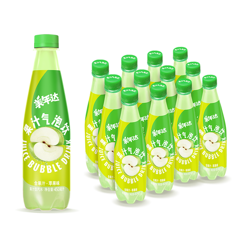 百事可乐 美年达mirinda 苹果味果汁气泡饮 碳酸饮料 450ml*12瓶 百事
