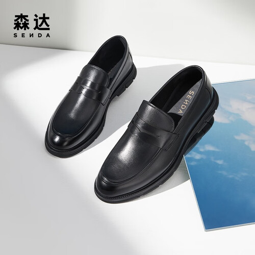 森达男鞋2022新款时尚简约一脚蹬头层皮舒适商务通勤休闲皮鞋z0936am2