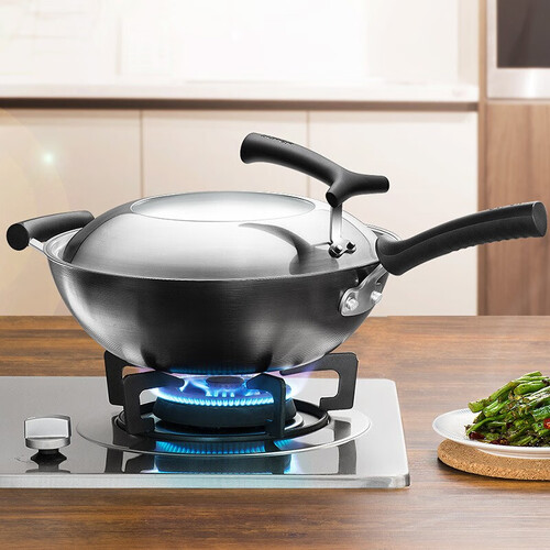 苏泊尔(supor)炒锅铁锅炒菜锅无涂层真不锈燃气炒平底煎锅可立盖 32cm