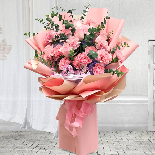 馨仪鲜花速递 馨仪 康乃馨粉玫瑰混搭多少钱-聚超值