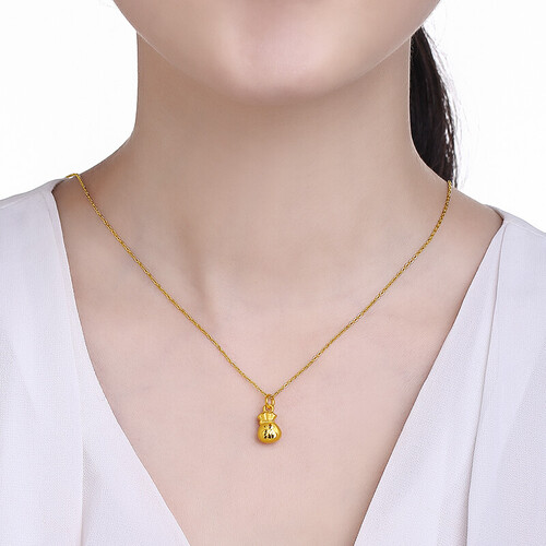 周六福(zlf)3d硬金吊坠女款黄金福袋挂坠 定价 代代平安 0.75g