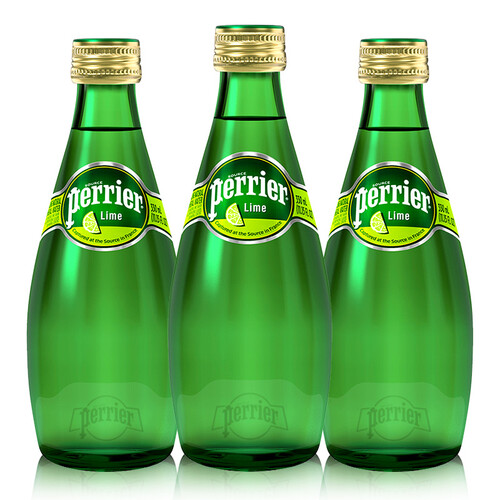 巴黎水(perrier)饮用水 perrier 巴黎水 充气天然矿泉水 青柠味 330ml