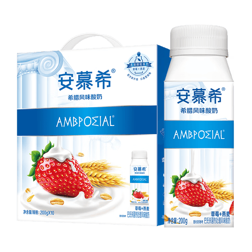 伊利酸奶 安慕希 伊利安慕希草莓燕麦风味酸牛奶200g*10瓶/整箱 多35%