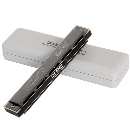 奇美qimei口琴限量版演奏口琴24孔复音口琴c调酷黑