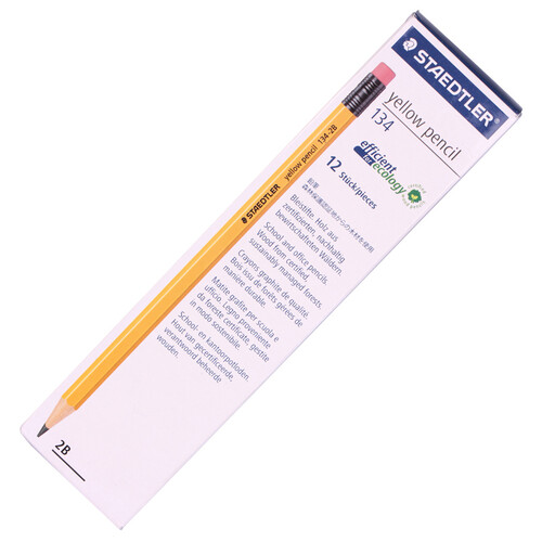 (staedtler)铅笔 六角黄杆考试专用笔带橡皮头 德国进口12支134-2b